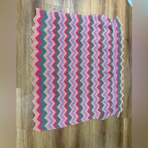 Vintage Crochet Afghan Chevron Ripple Throw Blanket Handmade Purple Teal Brown